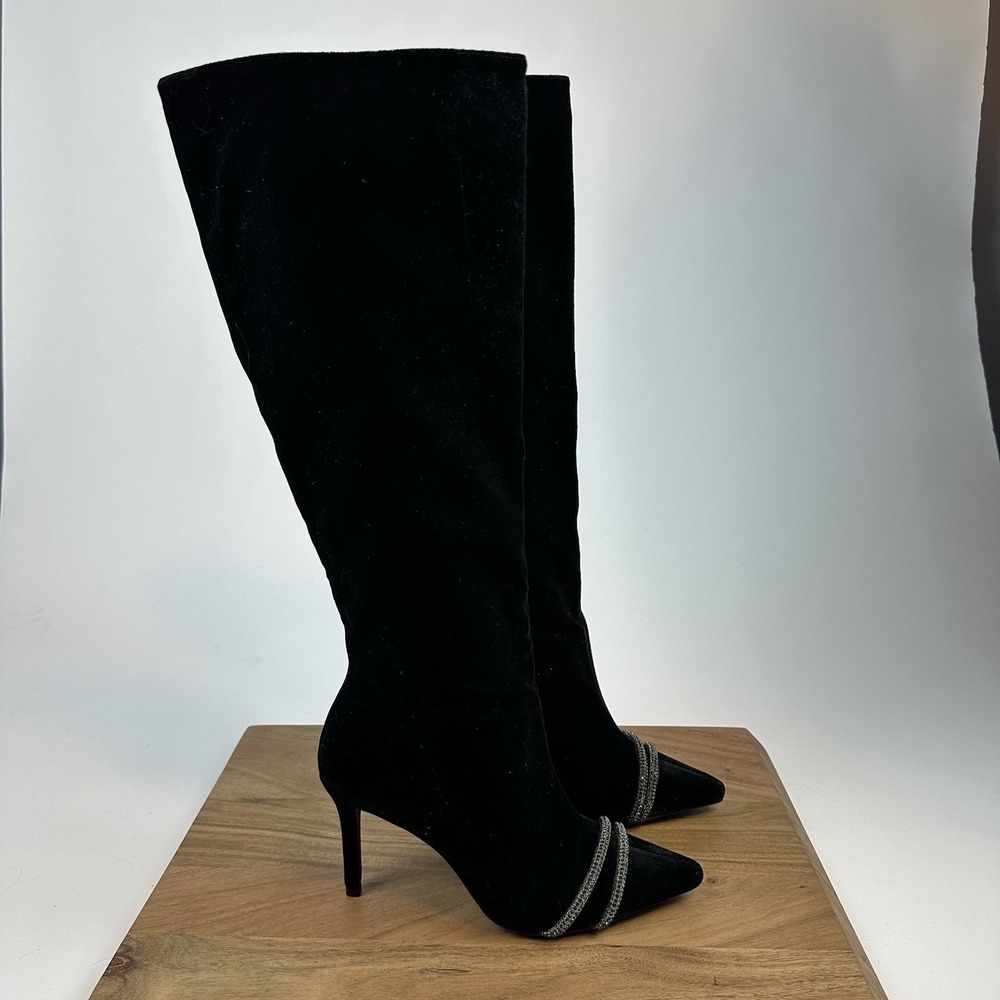 New Womens Nordstrom Suede Studio‎ Love Knee High Black Velvet Boots Size EU 38